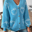 Women's loose casual button sweater cartoon jacquard cardigan for women - Korvel