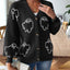 Women's loose casual button sweater cartoon jacquard cardigan for women - Korvel