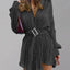 Women's new shirt collar fashionable women's elastic waist pleated long sleeved lace up dress - Korvel