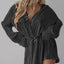 Women's new shirt collar fashionable women's elastic waist pleated long sleeved lace up dress - Korvel