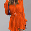 Women's new shirt collar fashionable women's elastic waist pleated long sleeved lace up dress - Korvel