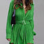 Women's new shirt collar fashionable women's elastic waist pleated long sleeved lace up dress - Korvel