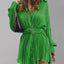Women's new shirt collar fashionable women's elastic waist pleated long sleeved lace up dress - Korvel