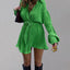 Women's new shirt collar fashionable women's elastic waist pleated long sleeved lace up dress - Korvel