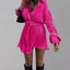 Women's new shirt collar fashionable women's elastic waist pleated long sleeved lace up dress - Korvel