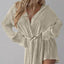 Women's new shirt collar fashionable women's elastic waist pleated long sleeved lace up dress - Korvel