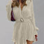 Women's new shirt collar fashionable women's elastic waist pleated long sleeved lace up dress - Korvel