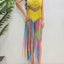 Women's pure hand crochet dyed tassel skirt with random gradient camisole skirt - Korvel