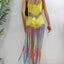Women's pure hand crochet dyed tassel skirt with random gradient camisole skirt - Korvel