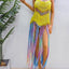 Women's pure hand crochet dyed tassel skirt with random gradient camisole skirt - Korvel