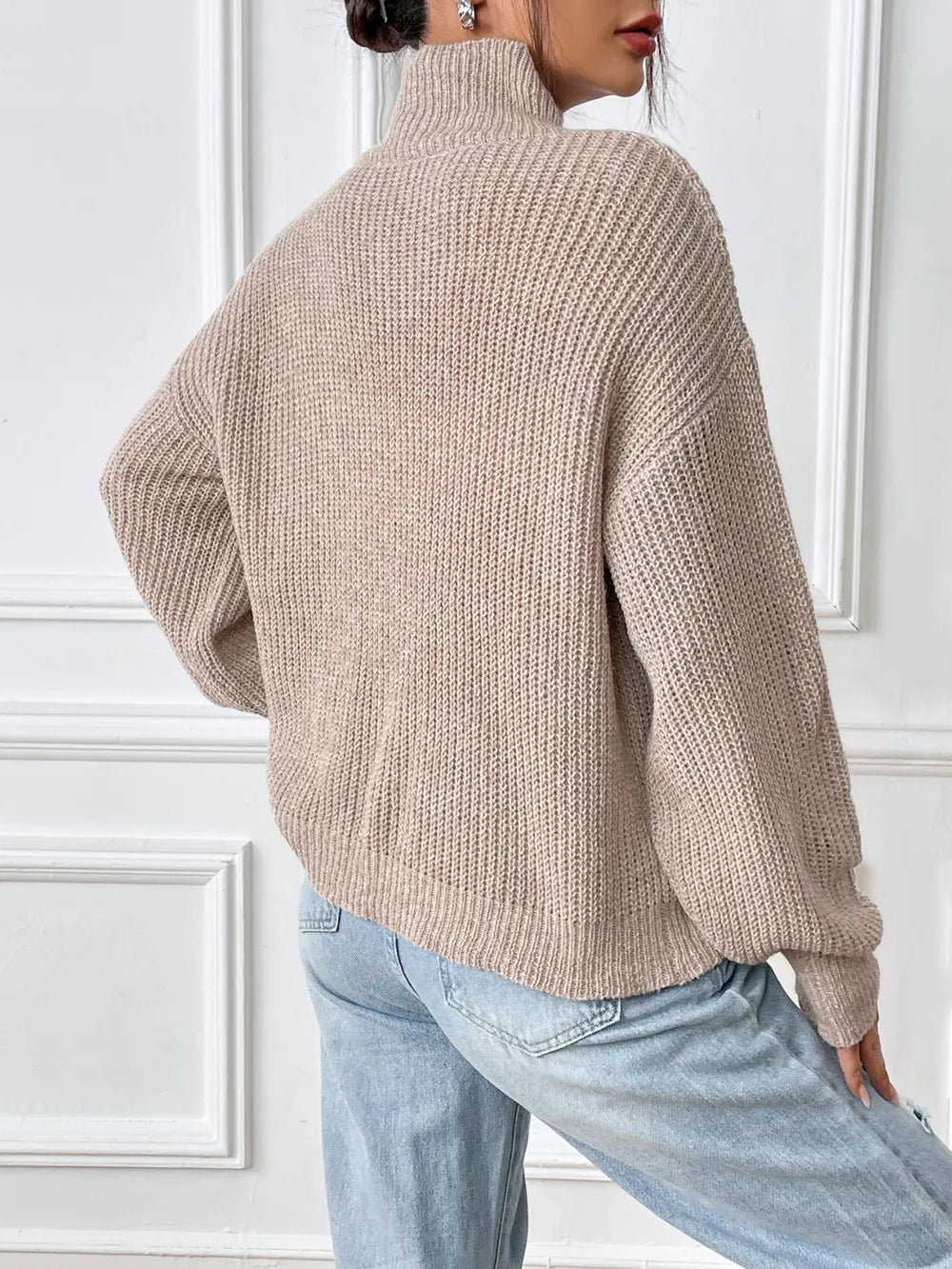 Women's Semi High Neck Pullover Sweater with Floral Patterns
