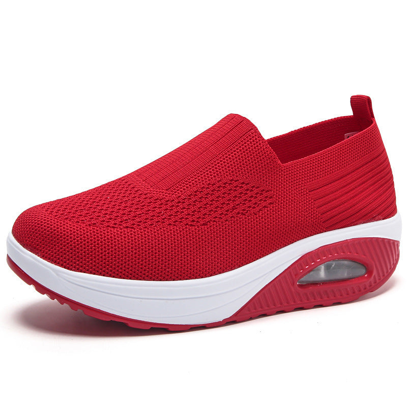 Women's shoes with thick sole and air cushion comfortable for casual sports breathable and fly woven soft soled women's shoes - Korvel