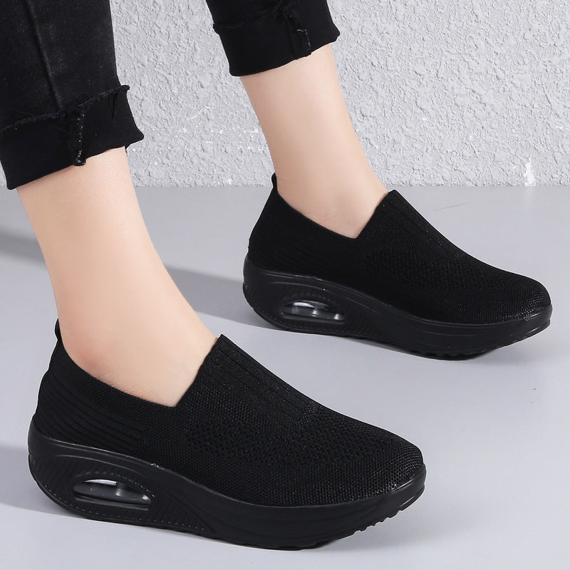 Women's shoes with thick sole and air cushion comfortable for casual sports breathable and fly woven soft soled women's shoes - Korvel