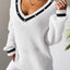 Women's Top Color Contrast Splicing V-neck Long Sleeve Sweater - Korvel