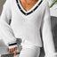 Women's Top Color Contrast Splicing V-neck Long Sleeve Sweater - Korvel