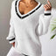 Women's Top Color Contrast Splicing V-neck Long Sleeve Sweater - Korvel