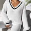 Women's Top Color Contrast Splicing V-neck Long Sleeve Sweater - Korvel