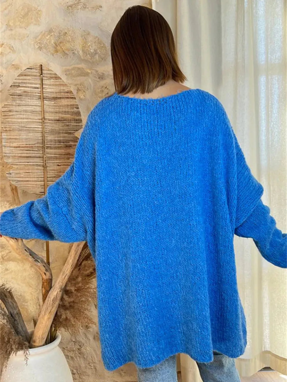 Women's V-neck letter loose and lazy knitted sweater - Korvel