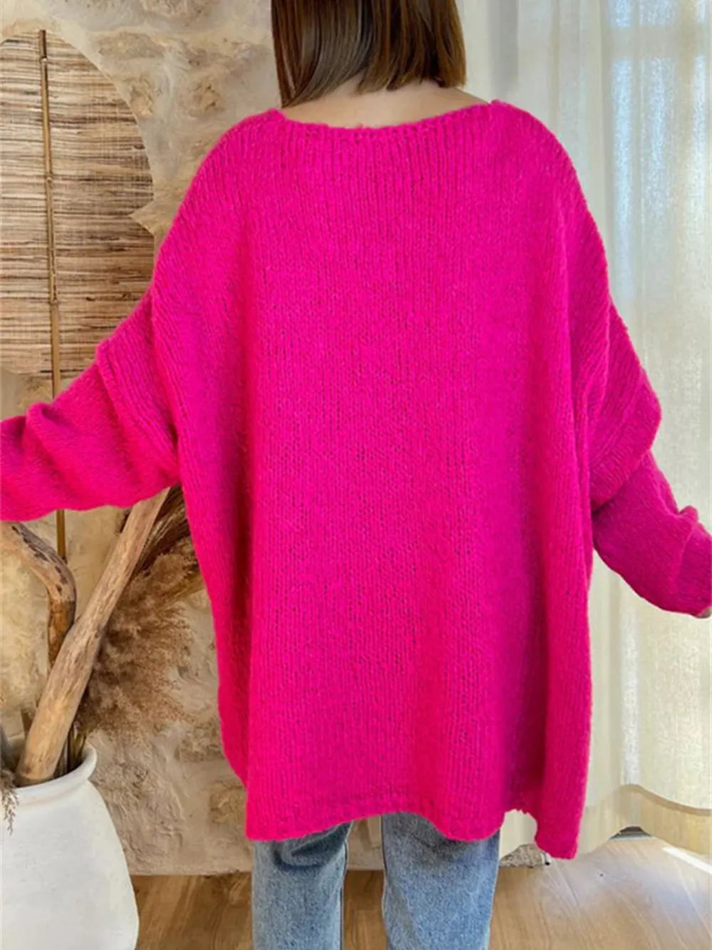 Women's V-neck letter loose and lazy knitted sweater - Korvel
