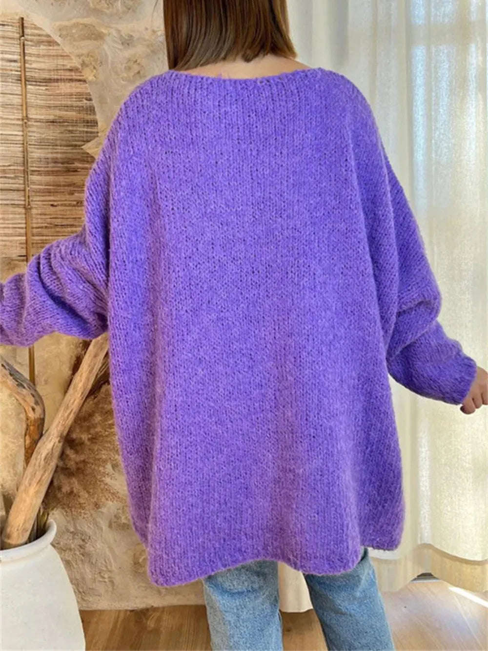 Women's V-neck letter loose and lazy knitted sweater - Korvel