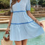 Women's Vertical Striped Stand-Up Collar Lace Patchwork Dress