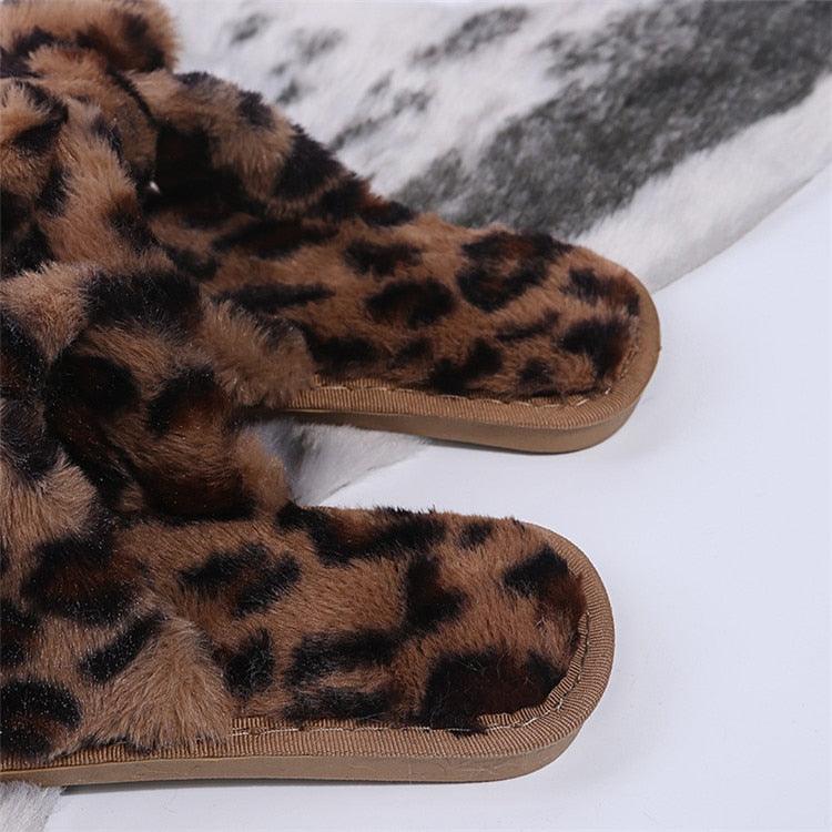 Zapatillas de Piel Sintética con Estampado de Leopardo para Mujeres