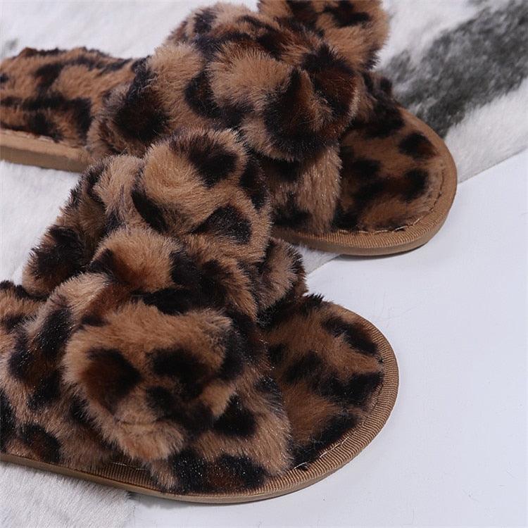 Zapatillas de Piel Sintética con Estampado de Leopardo para Mujeres