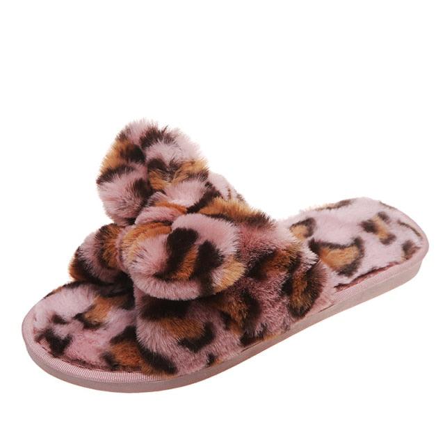 Zapatillas de Piel Sintética con Estampado de Leopardo para Mujeres