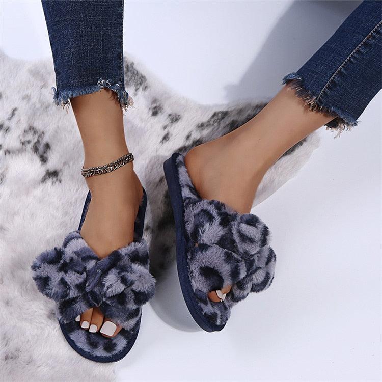 Zapatillas de Piel Sintética con Estampado de Leopardo para Mujeres
