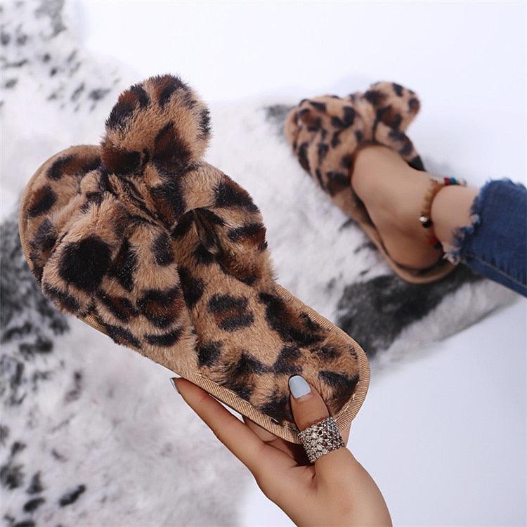 Zapatillas de Piel Sintética con Estampado de Leopardo para Mujeres