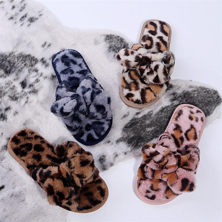 Zapatillas de Piel Sintética con Estampado de Leopardo para Mujeres