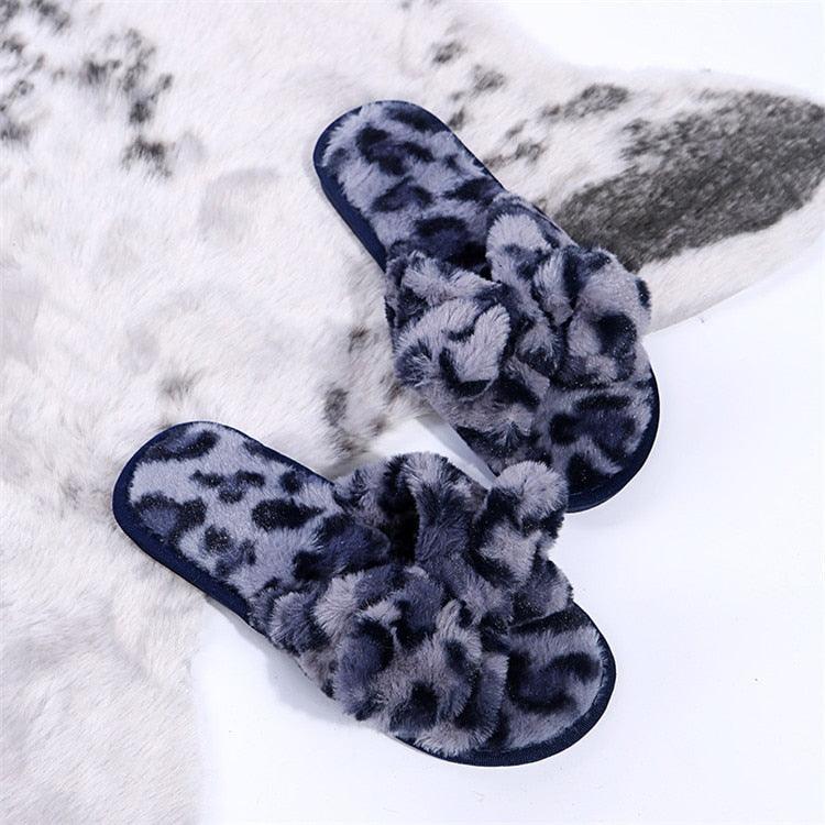 Zapatillas de Piel Sintética con Estampado de Leopardo para Mujeres