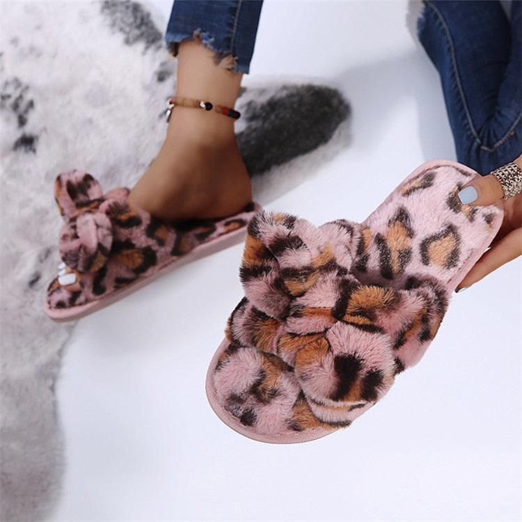 Zapatillas de Piel Sintética con Estampado de Leopardo para Mujeres