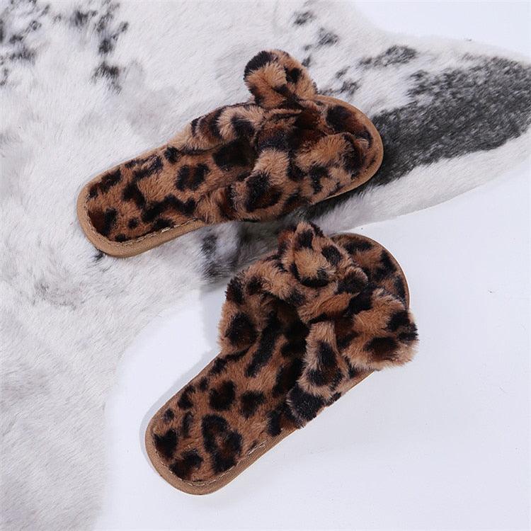 Zapatillas de Piel Sintética con Estampado de Leopardo para Mujeres