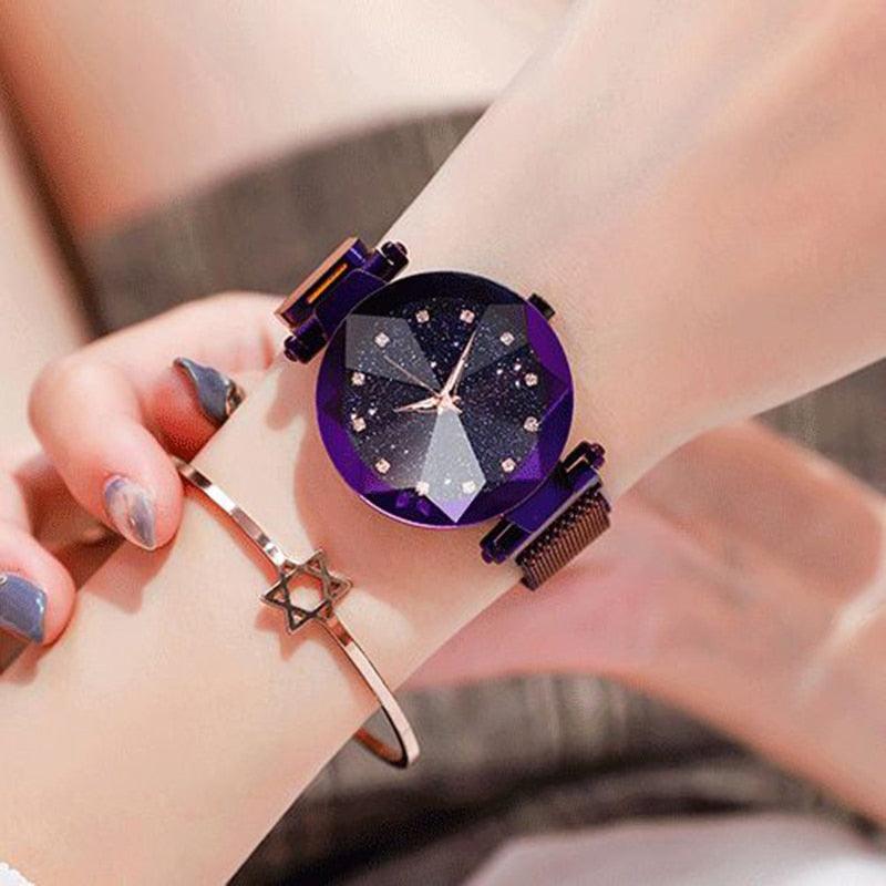 Montre Femme Luxe Ciel Étoilé avec Accents en Diamant