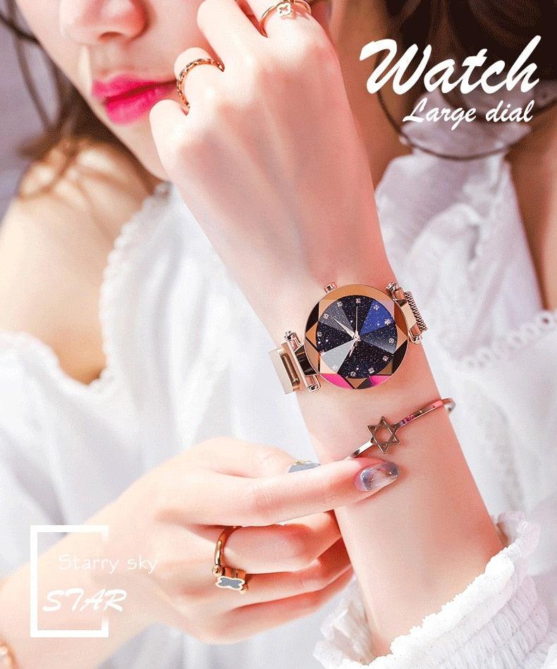 Montre Femme Luxe Ciel Étoilé avec Accents en Diamant