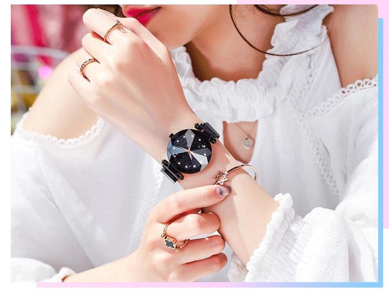 Montre Femme Luxe Ciel Étoilé avec Accents en Diamant