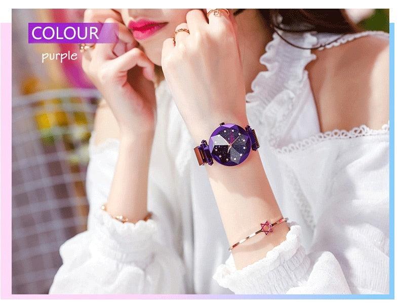Montre Femme Luxe Ciel Étoilé avec Accents en Diamant