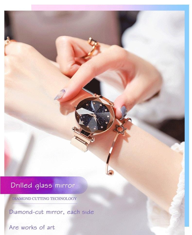 Montre Femme Luxe Ciel Étoilé avec Accents en Diamant