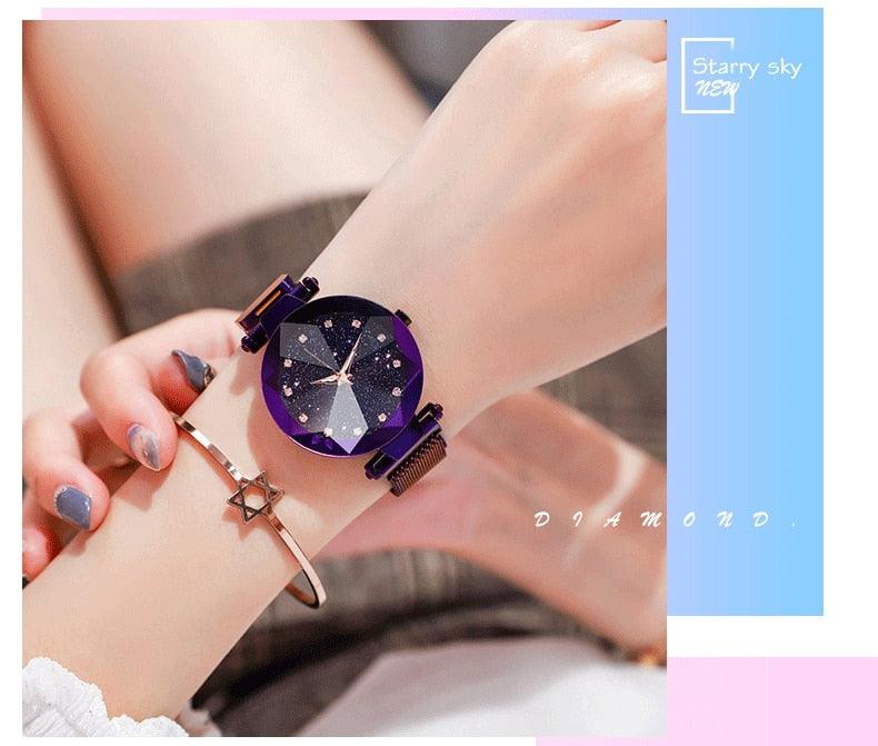 Montre Femme Luxe Ciel Étoilé avec Accents en Diamant
