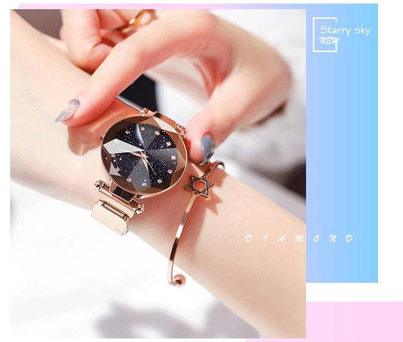 Montre Femme Luxe Ciel Étoilé avec Accents en Diamant