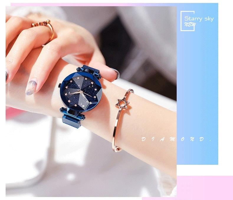 Montre Femme Luxe Ciel Étoilé avec Accents en Diamant