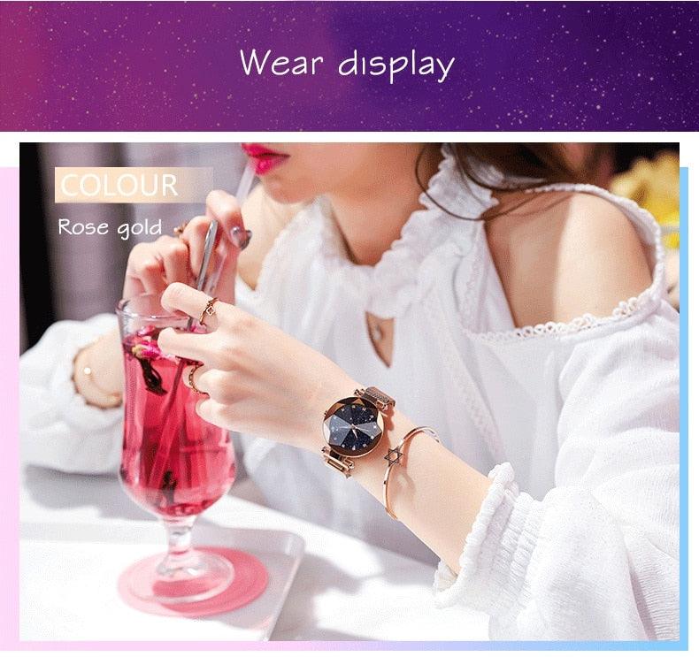 Montre Femme Luxe Ciel Étoilé avec Accents en Diamant