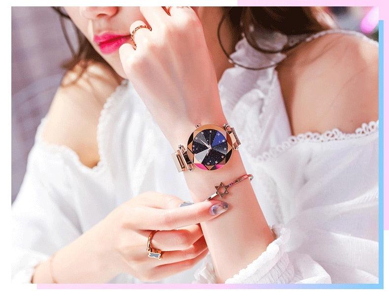 Montre Femme Luxe Ciel Étoilé avec Accents en Diamant