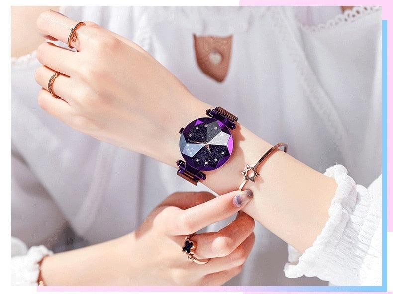 Montre Femme Luxe Ciel Étoilé avec Accents en Diamant