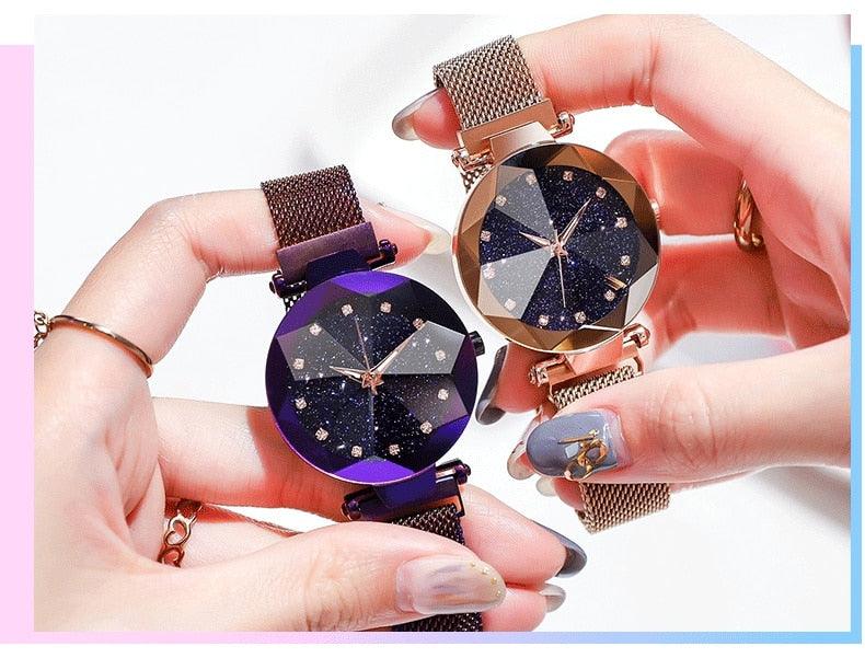 Montre Femme Luxe Ciel Étoilé avec Accents en Diamant