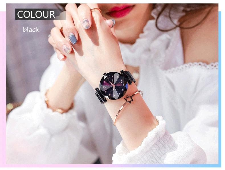 Montre Femme Luxe Ciel Étoilé avec Accents en Diamant