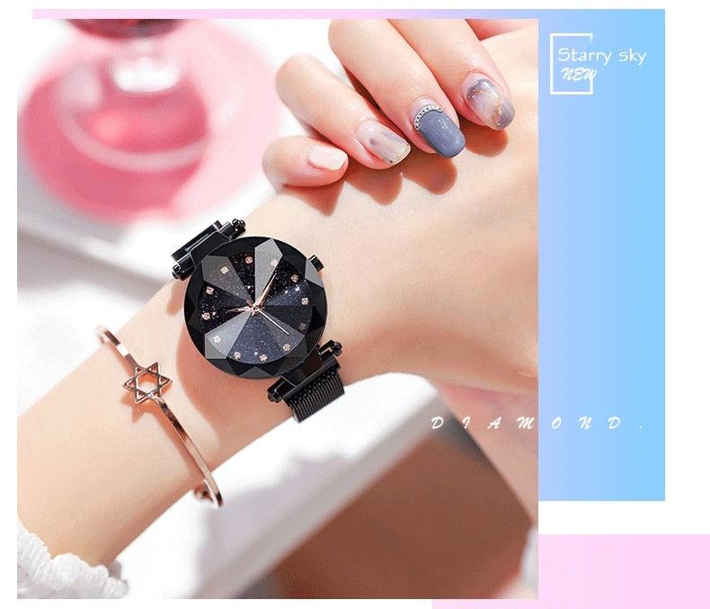 Montre Femme Luxe Ciel Étoilé avec Accents en Diamant
