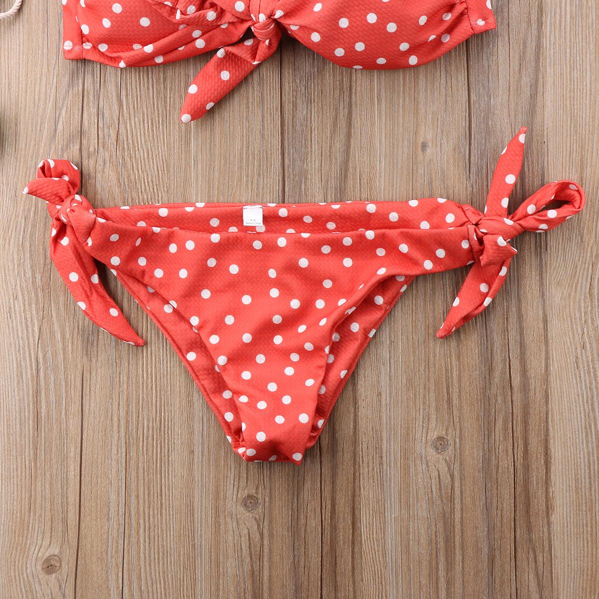 Conjunto de Bikini Elegante para Mujeres sin Tirantes con Estampado de Lunares