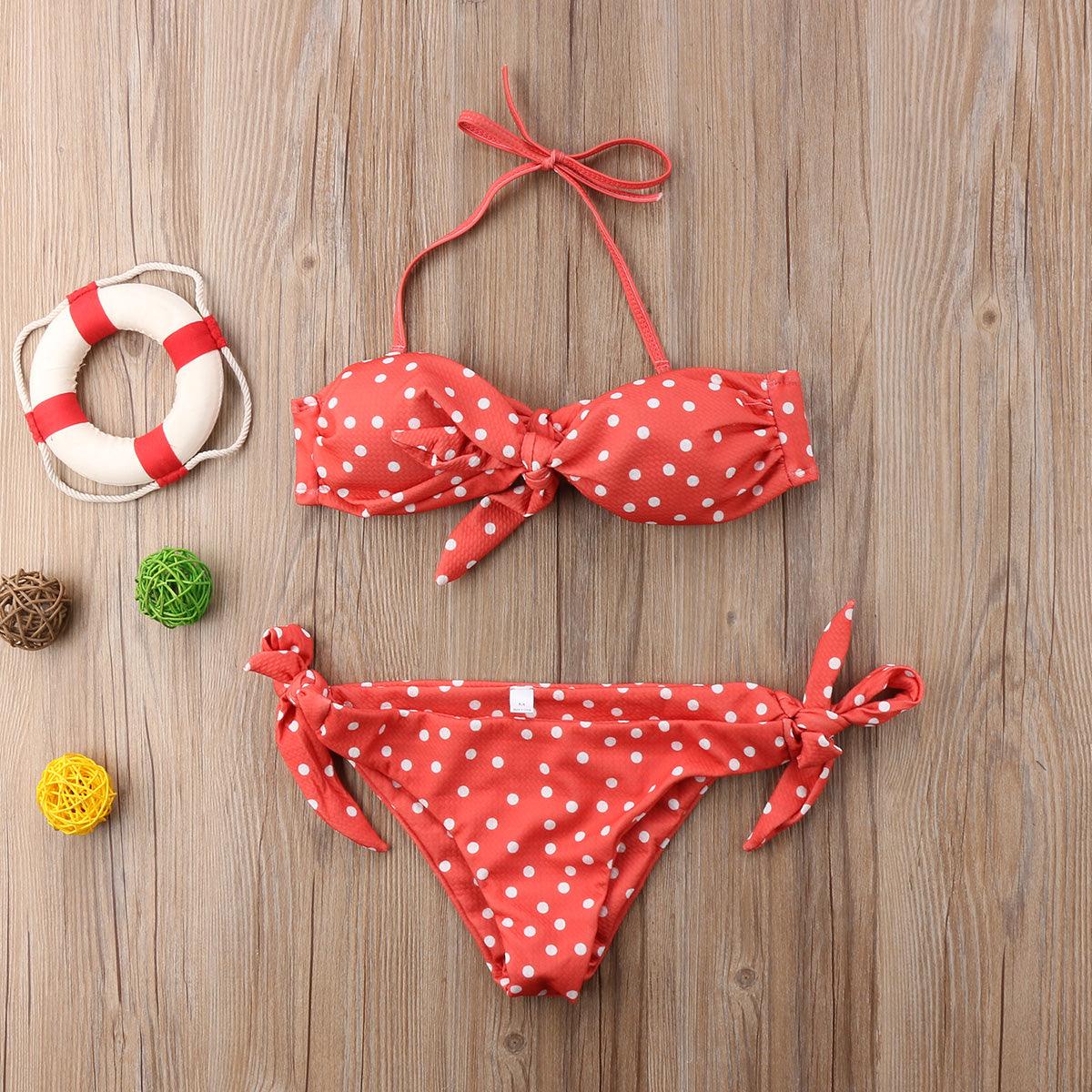Conjunto de Bikini Elegante para Mujeres sin Tirantes con Estampado de Lunares